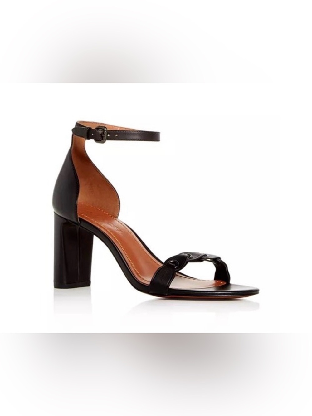 Coach Leather Ankle Strap Block Heel Sandals Black 11 Open Toe Leather Link